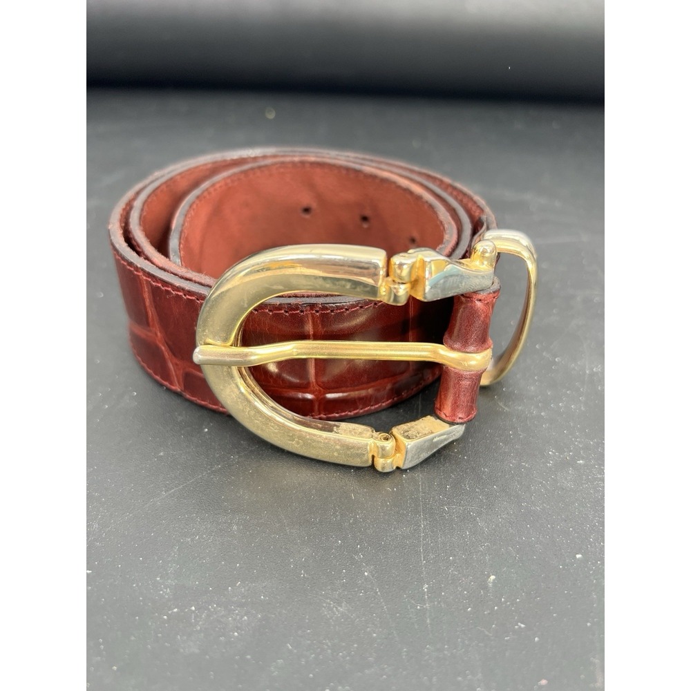 Vintage Doppia Vita Brown Leather Belt Gold Buckle Made In Italy